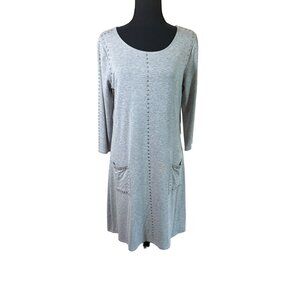 NWT Tribal Grey Studded Long Sleeve Dress M Metal Grommets Artsy Cotton Soft